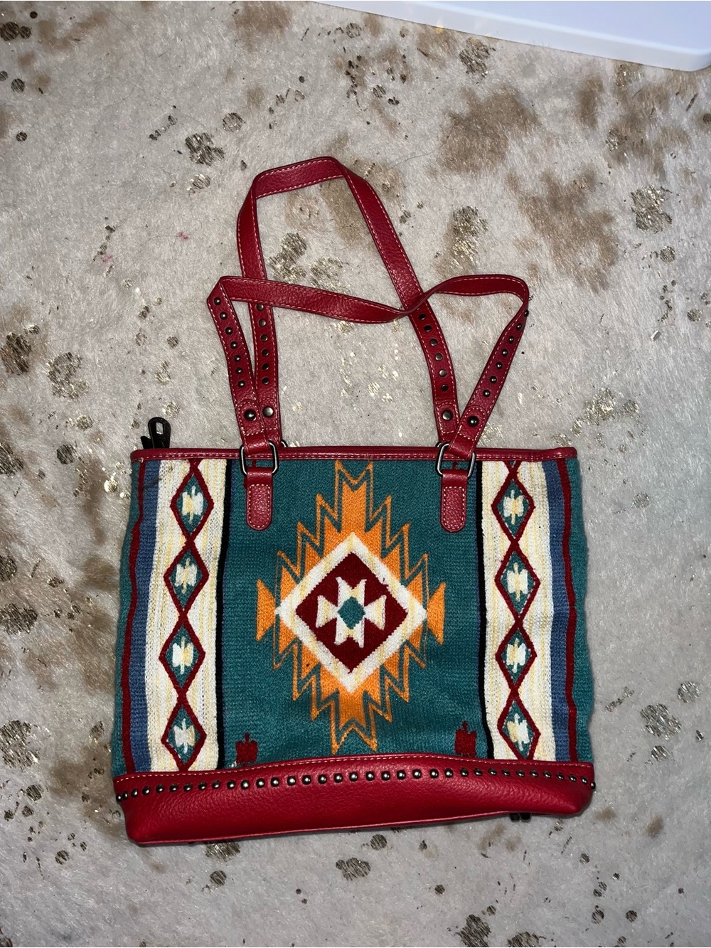 Montana West Teal Southwestern Purse with Red Leather Trim